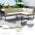 Modern Outdoor 3 Piece Pe Rattan Sofa Set All Weather Patio Metal Sectional Furniture Set With Cushions And Glass Table For Backyard, Poolside, Garden,Black,L Shaped Yes Sectional Black Seats 4 Weather Resistant Frame Water Resistant Cushion Garden &