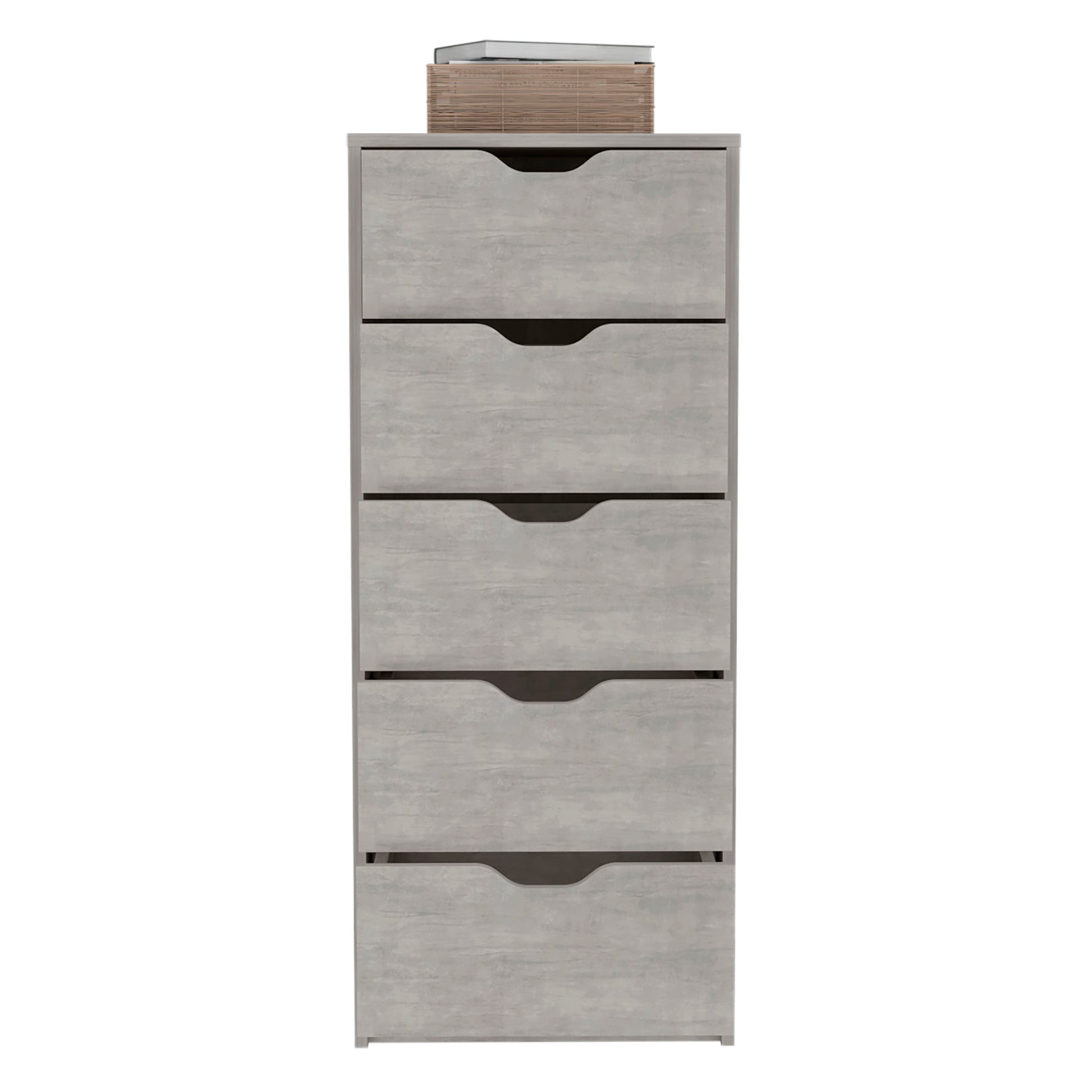 Basilea 5 Drawers Tall Dresser, Pull Out System Grey Bedroom Modern Mdf Engineered Wood