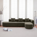 Modern L Shape Boucle Sofa With Curved Seat Facing Right Green Modern Boucle 4 Seat