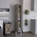 Laska Storage Cabinet, Broom Hangers, 1 Door Freestanding Natural Grey Primary Living Space Modern Mdf Engineered Wood