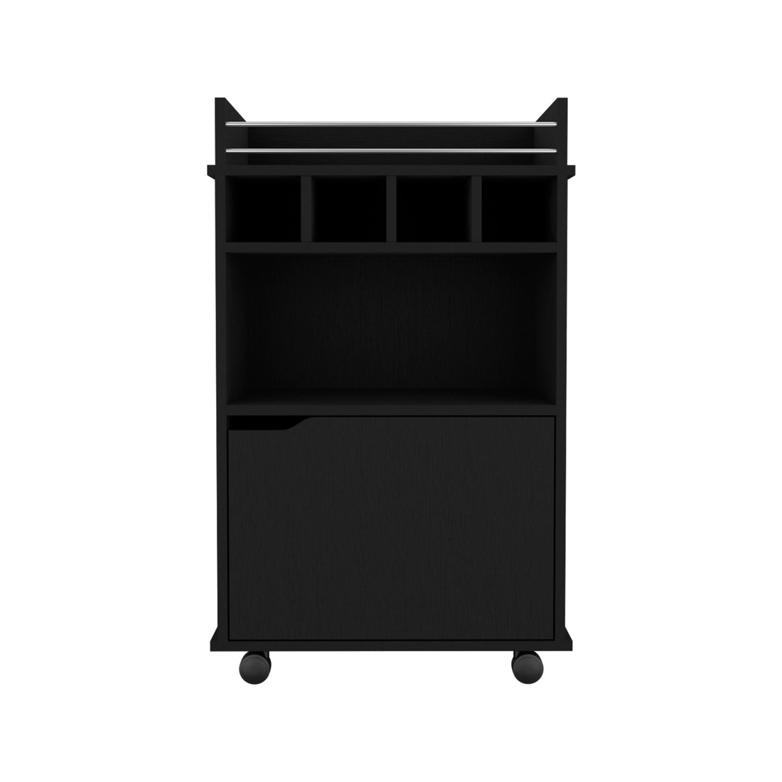 Phoenix Bar Cart With 2 Open Shelves 4 Cubbies And Cabinet Freestanding 1 2 Spaces Black Shelves Included Modern Mdf Engineered Wood