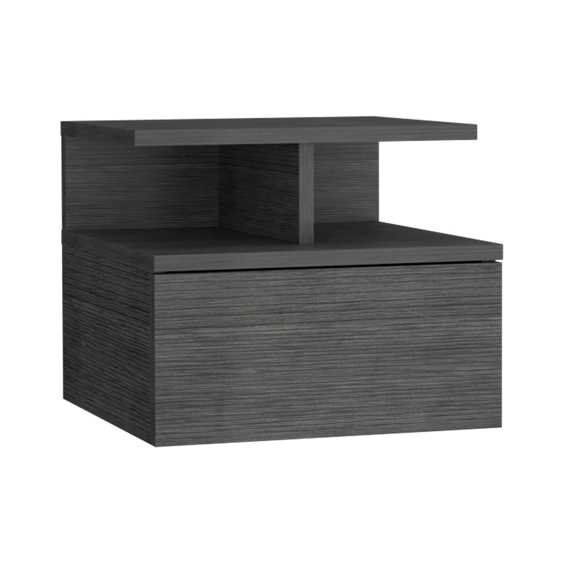 Adele Floating Nightstand With Drawer And Open Storage Shelves Smoke Grey 1 Drawer Bedroom Floating Modern Drawers Mdf Engineered Wood