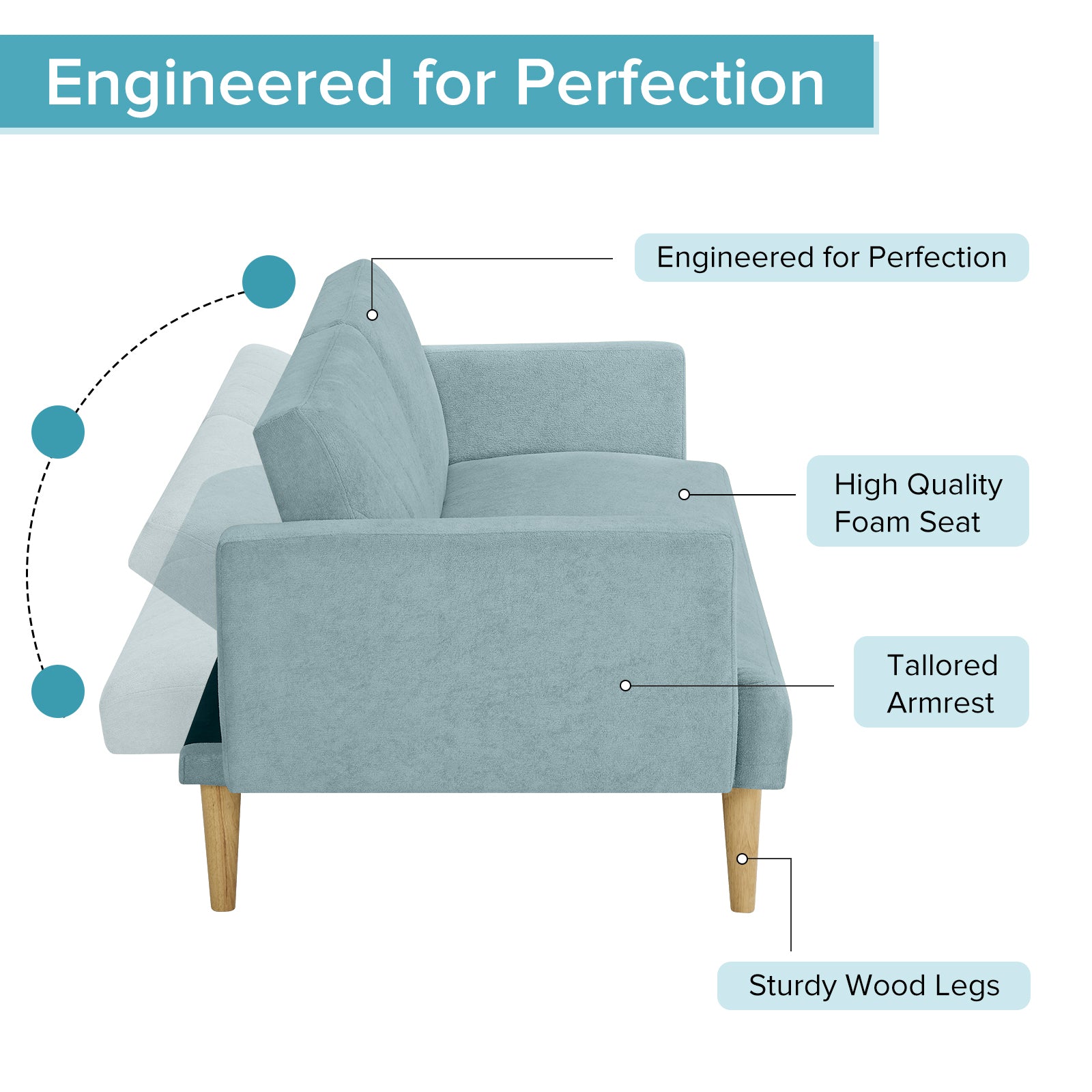 Multi Functional Futon Sofa Bed :Tapered Wood Legs Ideal For Small Living Rooms Multi Color Fabric Options Easily Converts To Single Bed ,Blue Blue Velvet Wood Primary Living Space Medium Soft Mid Century Modern Square Arms Memory Foam Snowflake Velvet