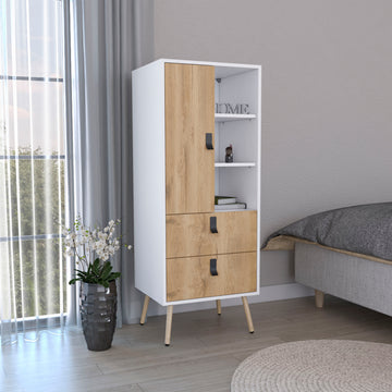 Huna Tall Dresser, Unit With Door, 2 Drawers, And Open Shelves Multicolor Bedroom Modern Mdf Engineered Wood