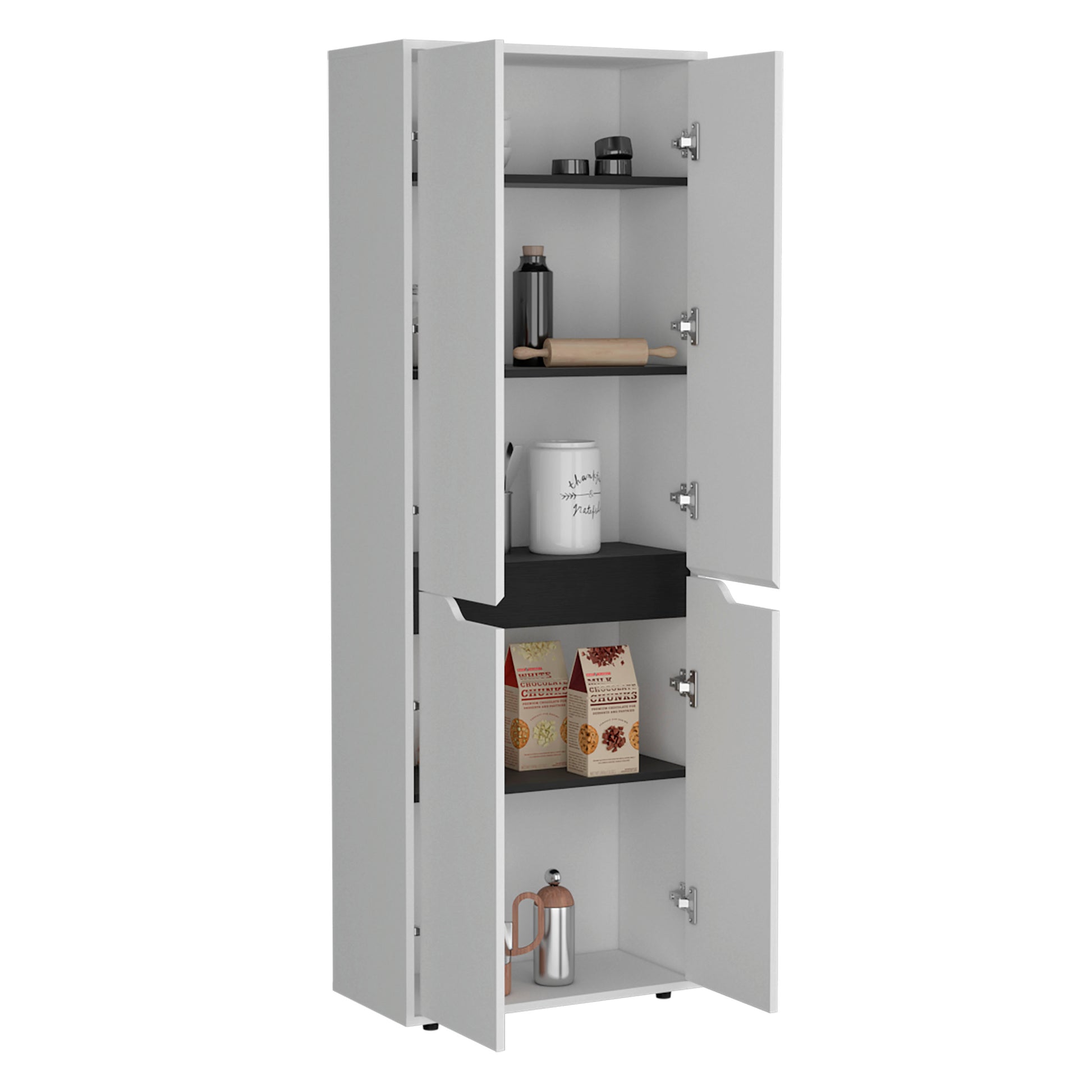 Herrin Storage Cabinet Kitchen Pantry With Four Doors And And Five Interior Shelves Multicolor Kitchen Modern Mdf Engineered Wood