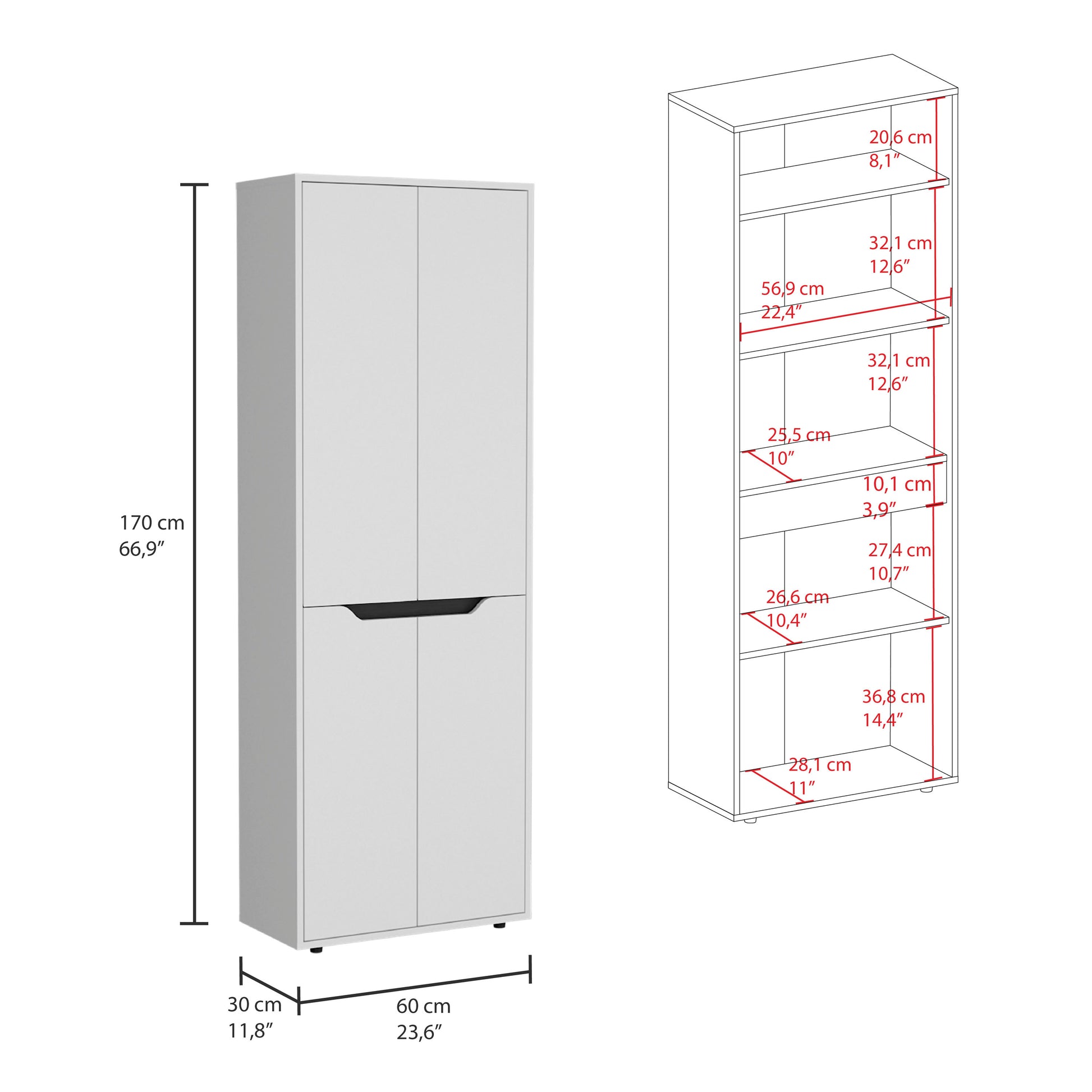 Herrin Storage Cabinet Kitchen Pantry With Four Doors And And Five Interior Shelves Multicolor Kitchen Modern Mdf Engineered Wood