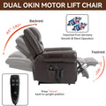 Power Lift Recliner Chair Heat Massage Dual Motor Infinite Position Up To 350 Lbs, Genuine Leather, Heavy Duty Motion Mechanism With Usb Ports, Brown White Metal Primary Living Space Heavy Duty Pine Brown Genuine Leather Power Remote Medium Firm Pillow