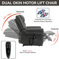 Power Lift Recliner Chair Heat Massage Dual Motor Infinite Position Up To 350 Lbs, Faux Leather, Heavy Duty Motion Mechanism With Usb Ports, Grey White Metal Primary Living Space Heavy Duty Pine Grey Faux Leather Power Remote Medium Firm Pillow Back