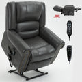 Power Lift Recliner Chair Heat Massage Dual Motor Infinite Position Up To 350 Lbs, Faux Leather, Heavy Duty Motion Mechanism With Usb Ports, Grey White Metal Primary Living Space Heavy Duty Pine Grey Faux Leather Power Remote Medium Firm Pillow Back