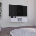 Glen Floating Tv Stand With Side Doors And Central Media Shelf White Primary Living Space 50 59 Inches Modern Mdf Engineered Wood