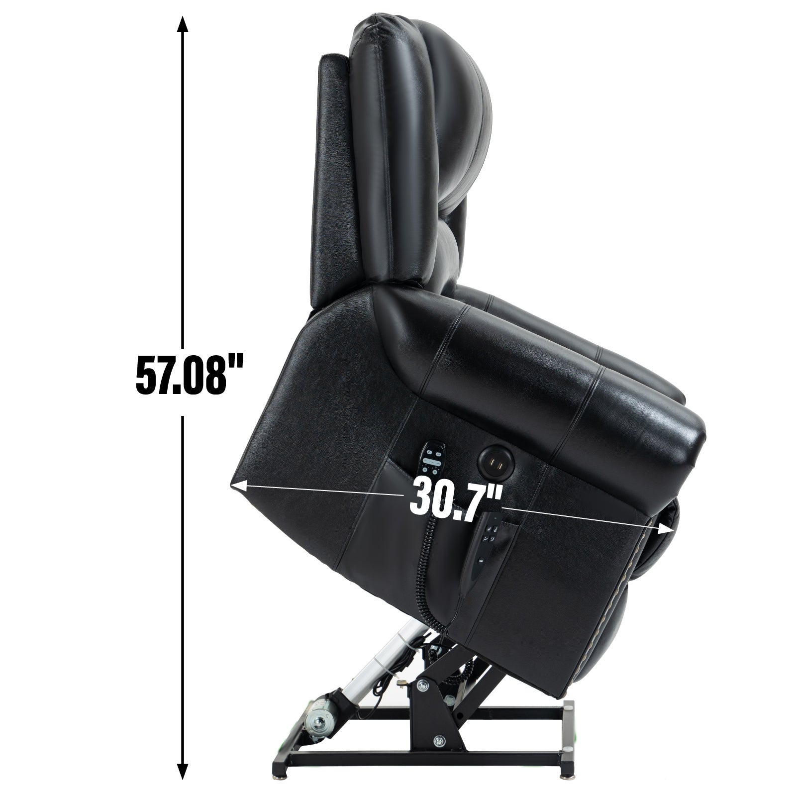 Power Lift Recliner Chair Heat Massage Dual Motor Infinite Position Up To 350 Lbs, Genuine Leather, Heavy Duty Motion Mechanism With Usb Ports, Black White Metal Primary Living Space Heavy Duty Pine Black Genuine Leather Power Remote Medium Firm Pillow