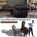 Power Lift Recliner Chair Heat Massage Dual Motor Infinite Position Up To 350 Lbs, Faux Leather, Heavy Duty Motion Mechanism With Usb Ports, Brown White Metal Primary Living Space Heavy Duty Pine