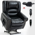 Power Lift Recliner Chair Heat Massage Dual Motor Infinite Position Up To 350 Lbs, Genuine Leather, Heavy Duty Motion Mechanism With Usb Ports, Black White Metal Primary Living Space Heavy Duty Pine Black Genuine Leather Power Remote Medium Firm Pillow