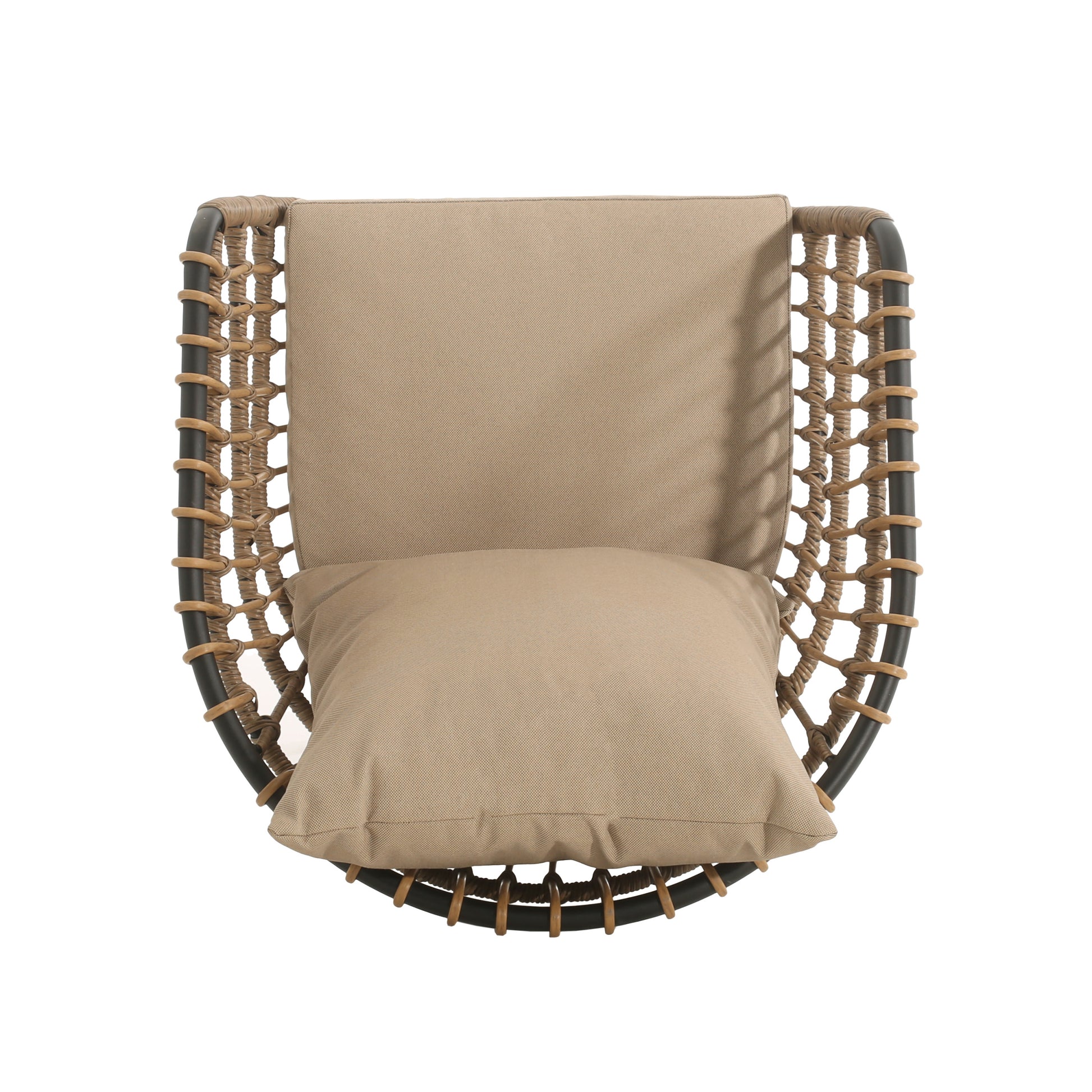 Outdoor Patio Chair With Cushions Set Of 2 Beige Black Pe Rattan Iron Waterproof Fabric