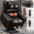 Power Lift Recliner Chair Heat Massage Dual Motor Infinite Position Up To 350 Lbs, Faux Leather, Heavy Duty Motion Mechanism With Usb Ports, Brown White Metal Primary Living Space Heavy Duty Pine