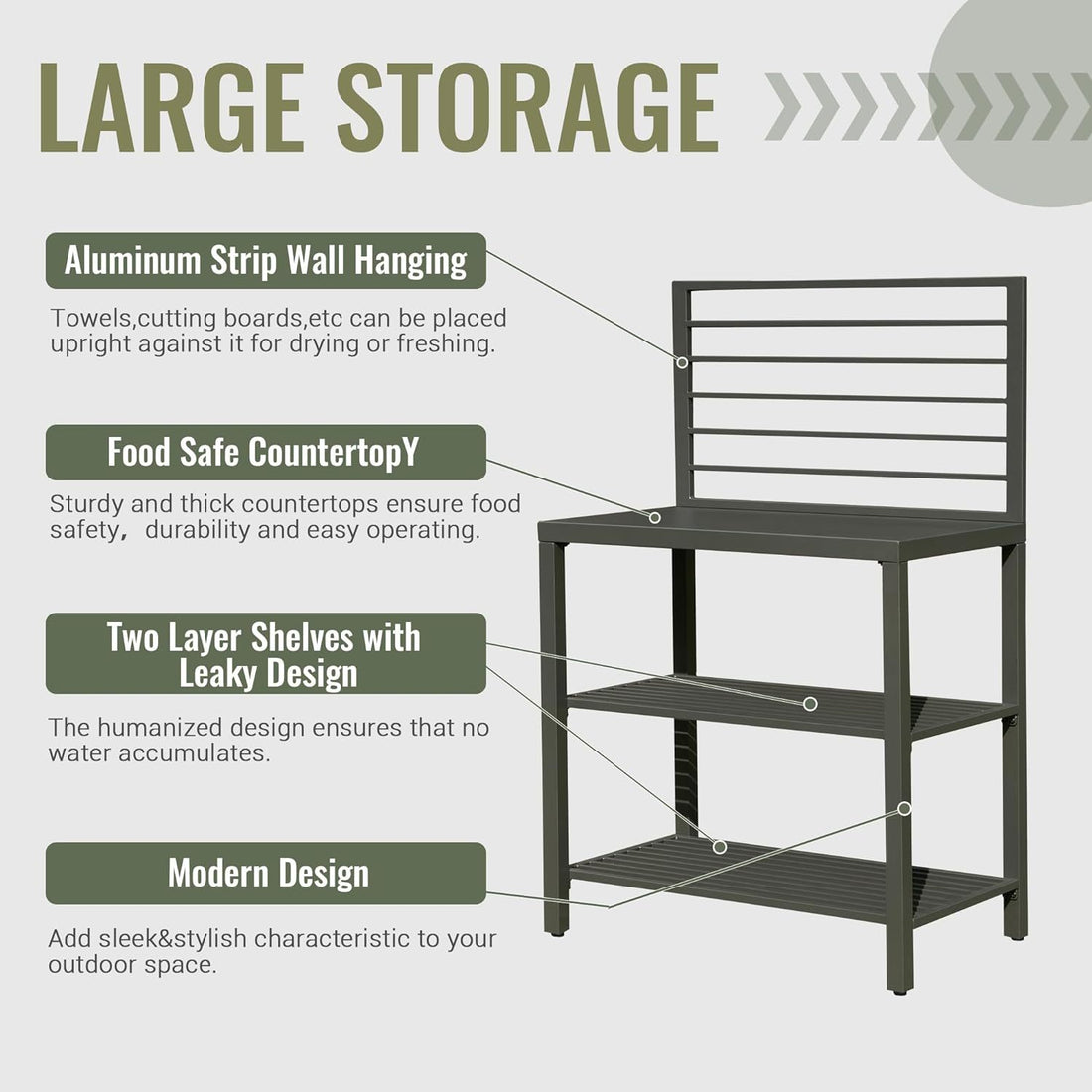 Outdoor Kitchen Island With Storage, Aluminum Kitchen Storage Island Kitchen Food Prep Table With Double Storage Rack, Freestanding Bar Center With Protective Cover Indoor Outdoor Grey Aluminum