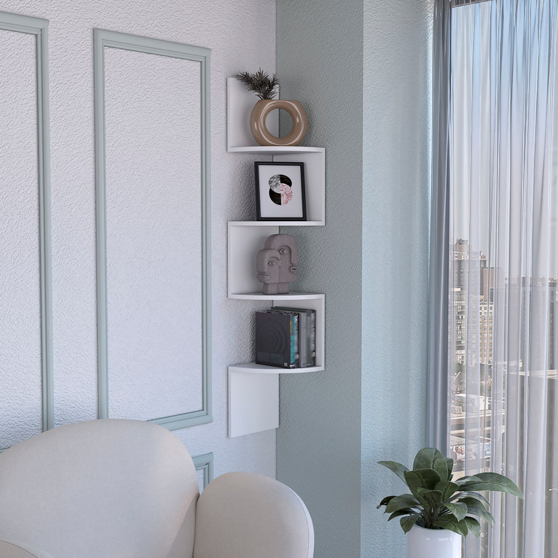 Rosset Corner Shelf, Modern Full Wall Design With Multiple Shelving White Kitchen Wall Mounted Modern Mdf Engineered Wood