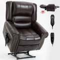 Power Lift Recliner Chair Heat Massage Dual Motor Infinite Position Up To 350 Lbs, Faux Leather, Heavy Duty Motion Mechanism With Usb Ports, Brown White Metal Primary Living Space Heavy Duty Pine