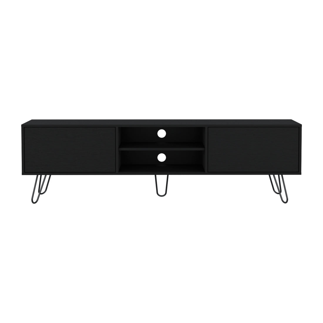 Vassel Tv Stand, Entertainment Unit With Hinged Drawers And Hairpin Legs Black Primary Living Space 50 59 Inches Modern Mdf Engineered Wood