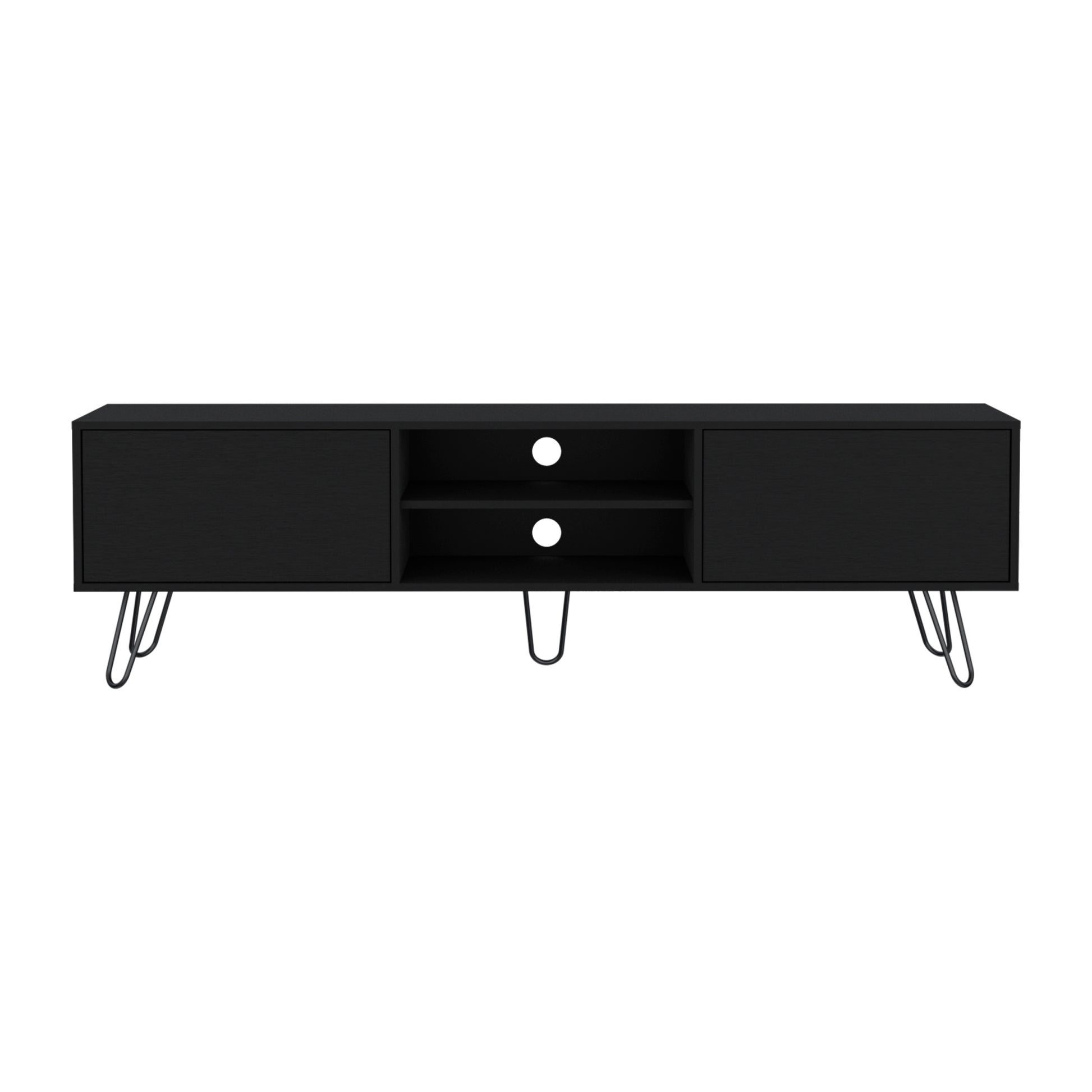 Vassel Tv Stand, Entertainment Unit With Hinged Drawers And Hairpin Legs Black Primary Living Space 50 59 Inches Modern Mdf Engineered Wood