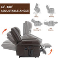 Power Lift Recliner Chair Heat Massage Dual Motor Infinite Position Up To 350 Lbs, Genuine Leather, Heavy Duty Motion Mechanism With Usb Ports, Brown White Metal Primary Living Space Heavy Duty Pine Brown Genuine Leather Power Remote Medium Firm Pillow