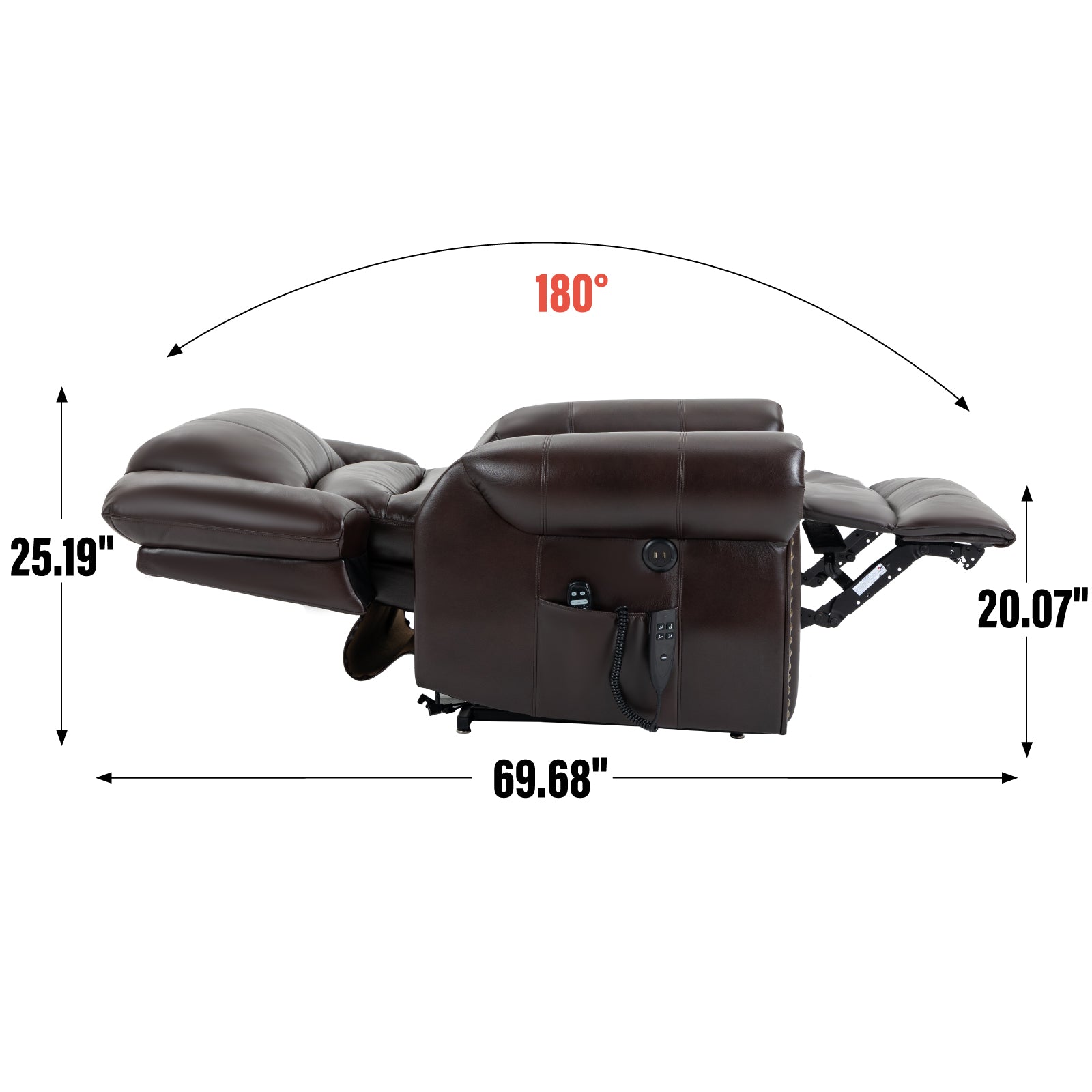 Power Lift Recliner Chair Heat Massage Dual Motor Infinite Position Up To 350 Lbs, Faux Leather, Heavy Duty Motion Mechanism With Usb Ports, Brown White Metal Primary Living Space Heavy Duty Pine