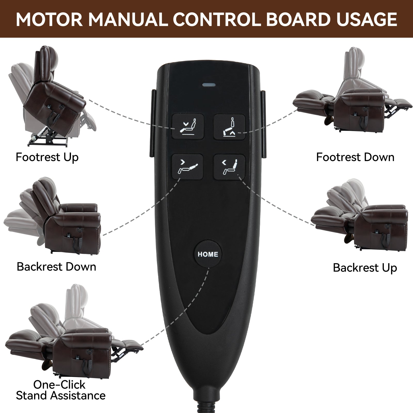 Power Lift Recliner Chair Heat Massage Dual Motor Infinite Position Up To 350 Lbs, Faux Leather, Heavy Duty Motion Mechanism With Usb Ports, Brown White Metal Primary Living Space Heavy Duty Pine