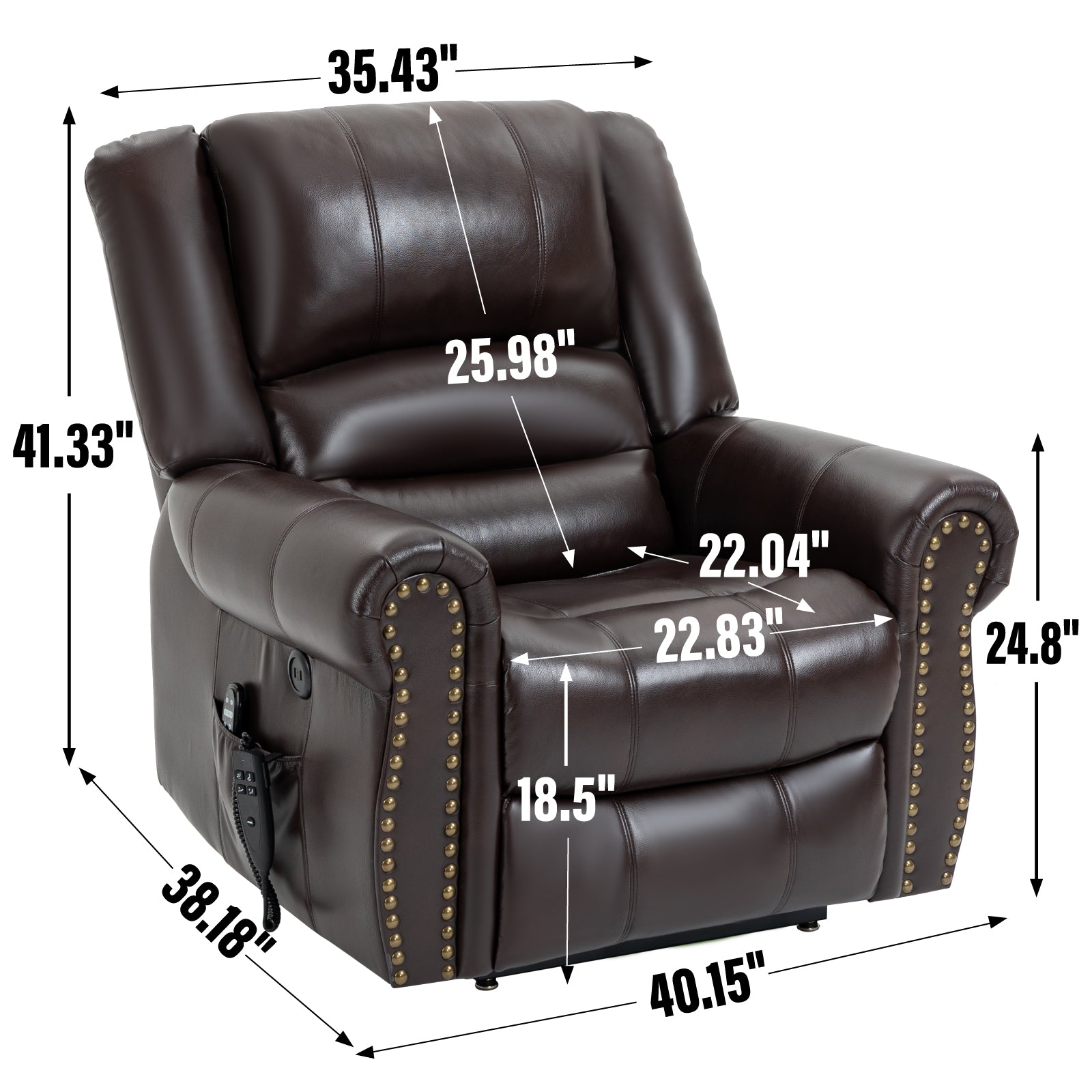 Power Lift Recliner Chair Heat Massage Dual Motor Infinite Position Up To 350 Lbs, Faux Leather, Heavy Duty Motion Mechanism With Usb Ports, Brown White Metal Primary Living Space Heavy Duty Pine