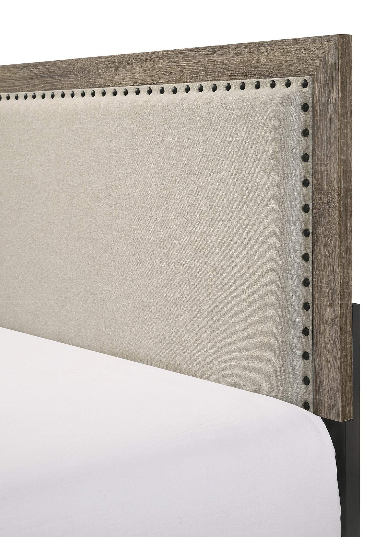 Grey Finish Fabric Upholstered Headboard Tufted Trim 1Pc Full Size Panel Bed Beautiful Wooden Bedroom Furniture Box Spring Required Full Grey Bed Frame Wood