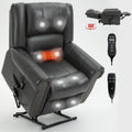 Power Lift Recliner Chair Heat Massage Dual Motor Infinite Position Up To 350 Lbs, Faux Leather, Heavy Duty Motion Mechanism With Usb Ports, Grey White Metal Primary Living Space Heavy Duty Pine Grey Faux Leather Power Remote Medium Firm Pillow Back