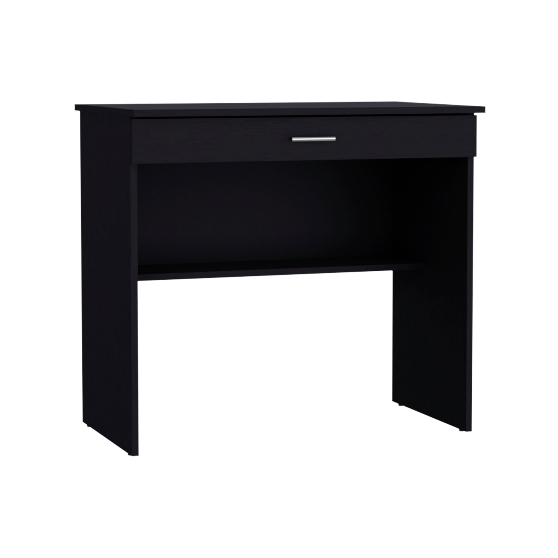 80 C Writting Desk, Compact Workstation With Drawer And Lower Shelf Black Computer Desk Office Modern Freestanding Rectangular Shelves Desk Rectangular Mdf Engineered Wood