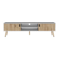 Huna Tv Stand, Dual Tone With Hinged Drawers And Open Shelves Multicolor Primary Living Space 60 69 Inches Modern Mdf Engineered Wood