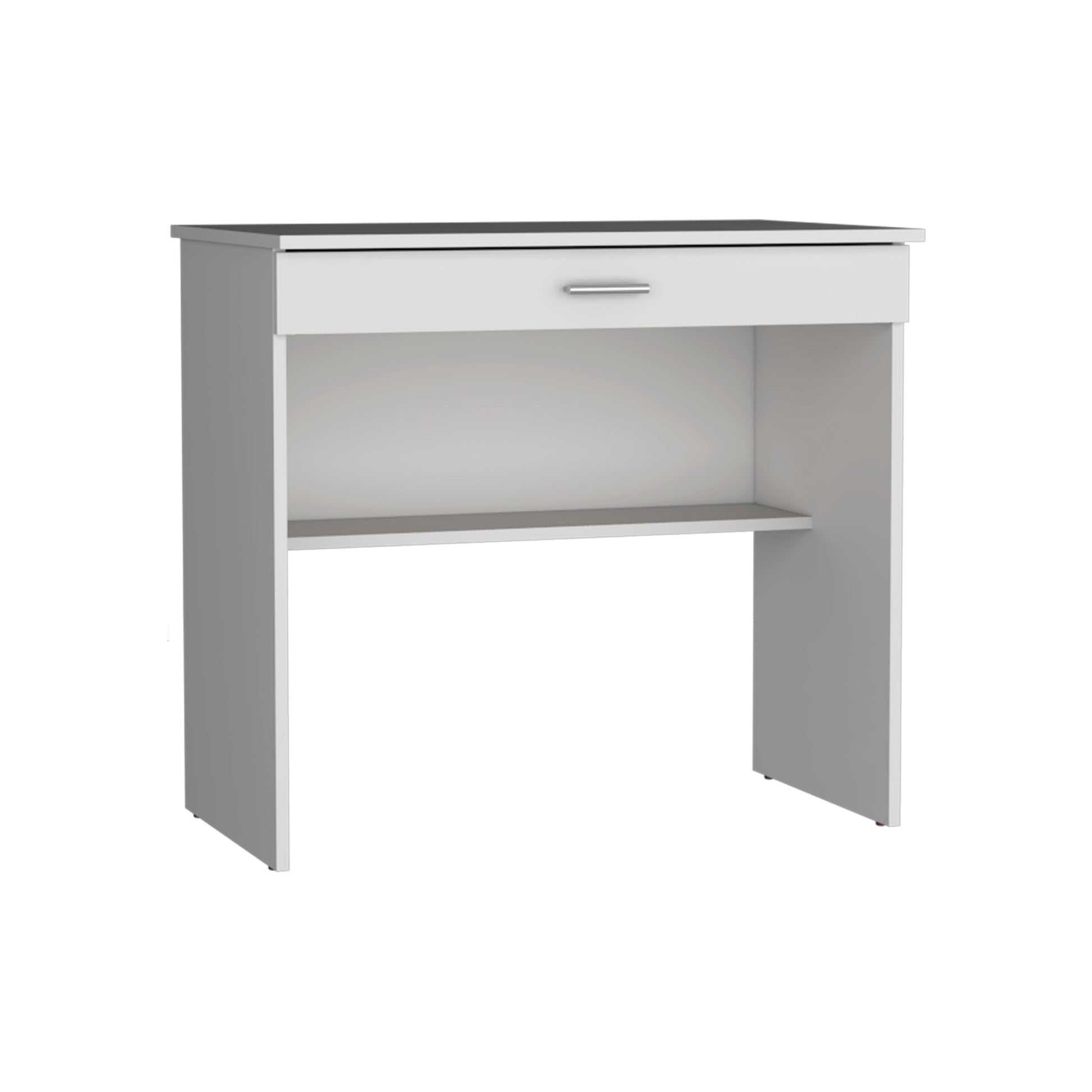 80 C Writting Desk, Compact Workstation With Drawer And Lower Shelf White Computer Desk Office Modern Freestanding Desk Rectangular Mdf Engineered Wood