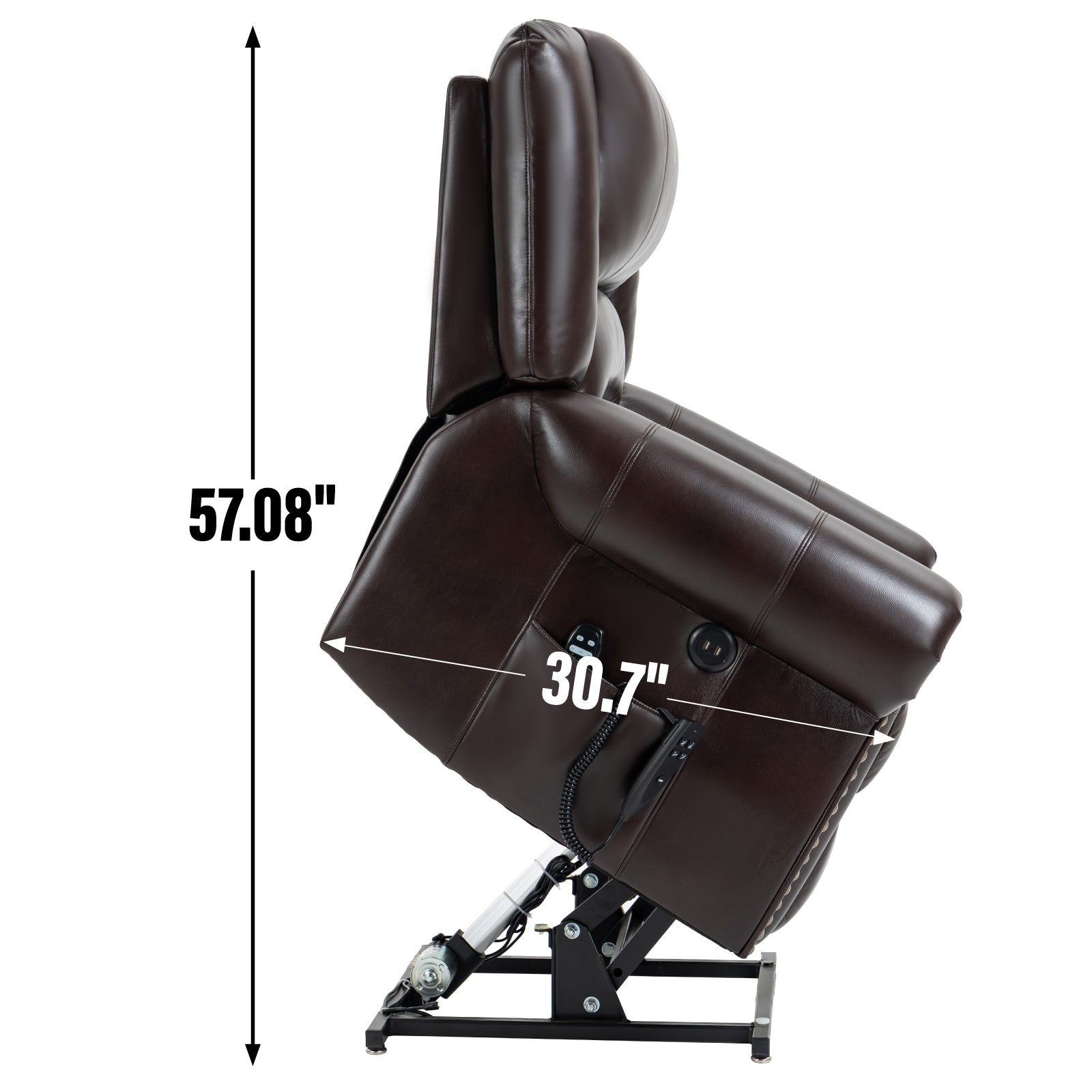 Power Lift Recliner Chair Heat Massage Dual Motor Infinite Position Up To 350 Lbs, Faux Leather, Heavy Duty Motion Mechanism With Usb Ports, Brown White Metal Primary Living Space Heavy Duty Pine