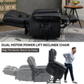 Power Lift Recliner Chair Heat Massage Dual Motor Infinite Position Up To 350 Lbs, Genuine Leather, Heavy Duty Motion Mechanism With Usb Ports, Black White Metal Primary Living Space Heavy Duty Pine Black Genuine Leather Power Remote Medium Firm Pillow