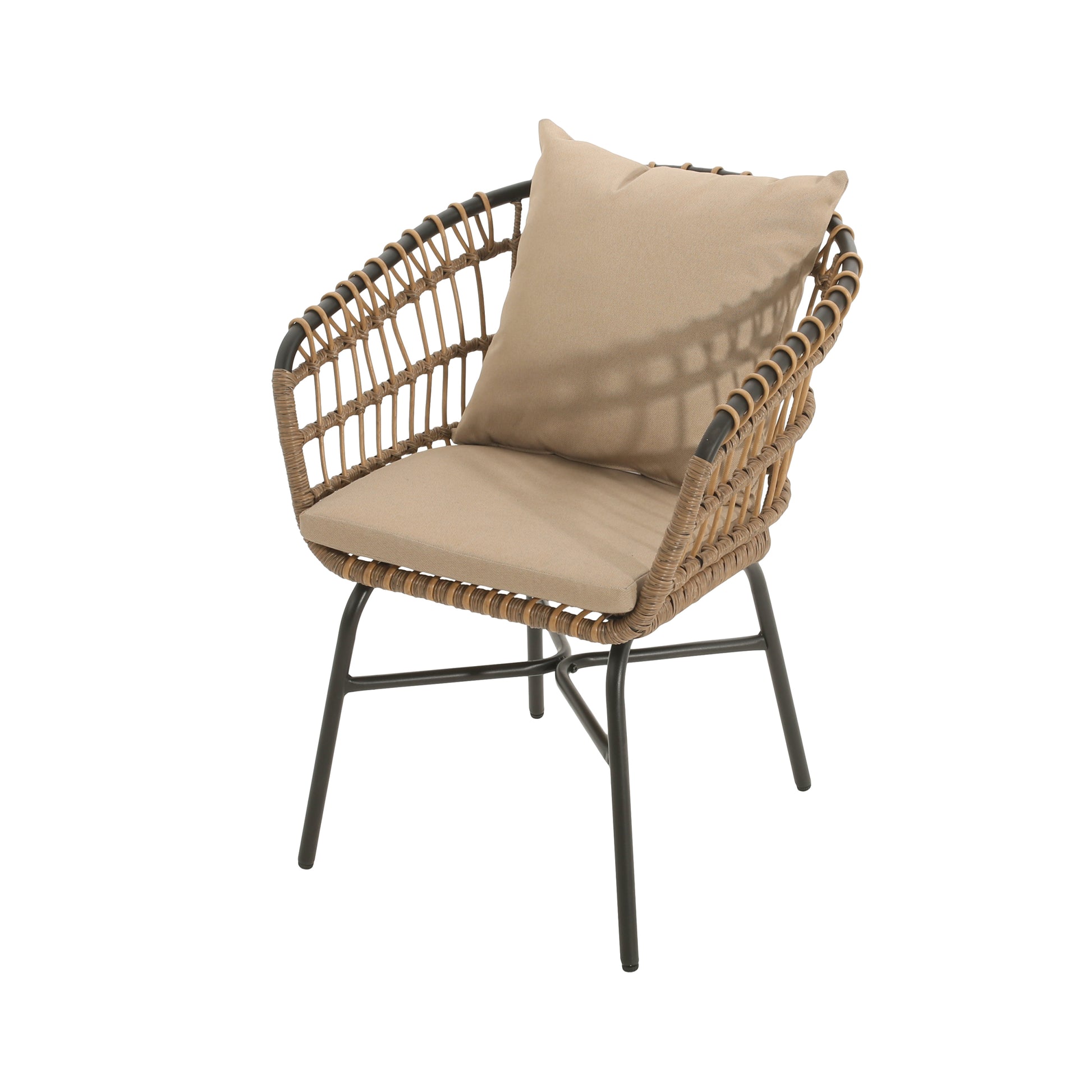 Outdoor Patio Chair With Cushions Set Of 2 Beige Black Pe Rattan Iron Waterproof Fabric