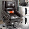 Power Lift Recliner Chair Heat Massage Dual Motor Infinite Position Up To 350 Lbs, Genuine Leather, Heavy Duty Motion Mechanism With Usb Ports, Brown White Metal Primary Living Space Heavy Duty Pine Brown Genuine Leather Power Remote Medium Firm Pillow