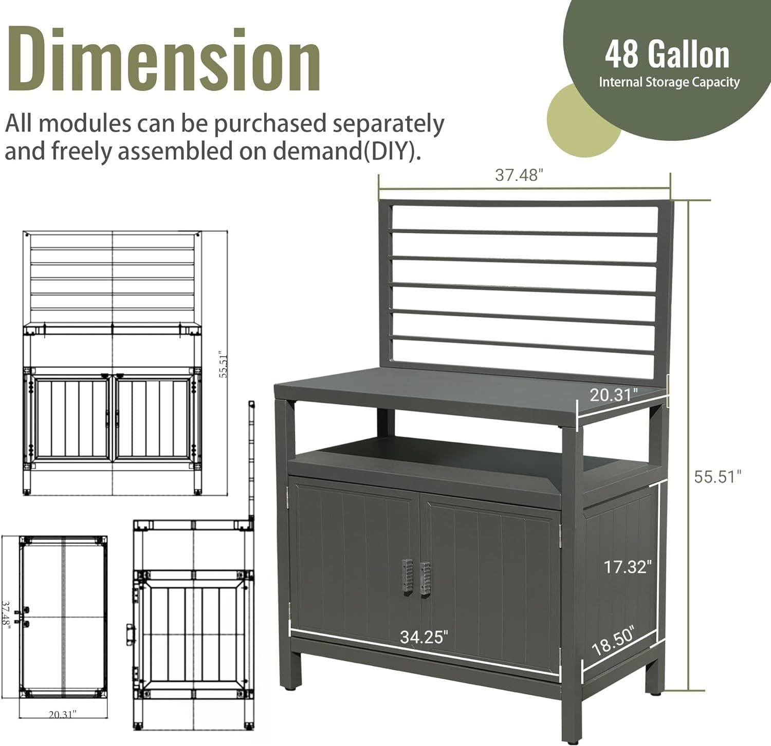 Outdoor Kitchen Island With Storage, Aluminum Kitchen Storage Island With Wall Hanging, Freestanding Grill Storage Cabinet With Protective Cover For Bbq, Deck, Patio, Backyard Grey Aluminum