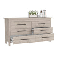 Hms 6 Drawer Double Dresser, Four Legs, Superior Top, Six Drawers Light Gray Gray Bedroom Modern Particle Board Particle Board