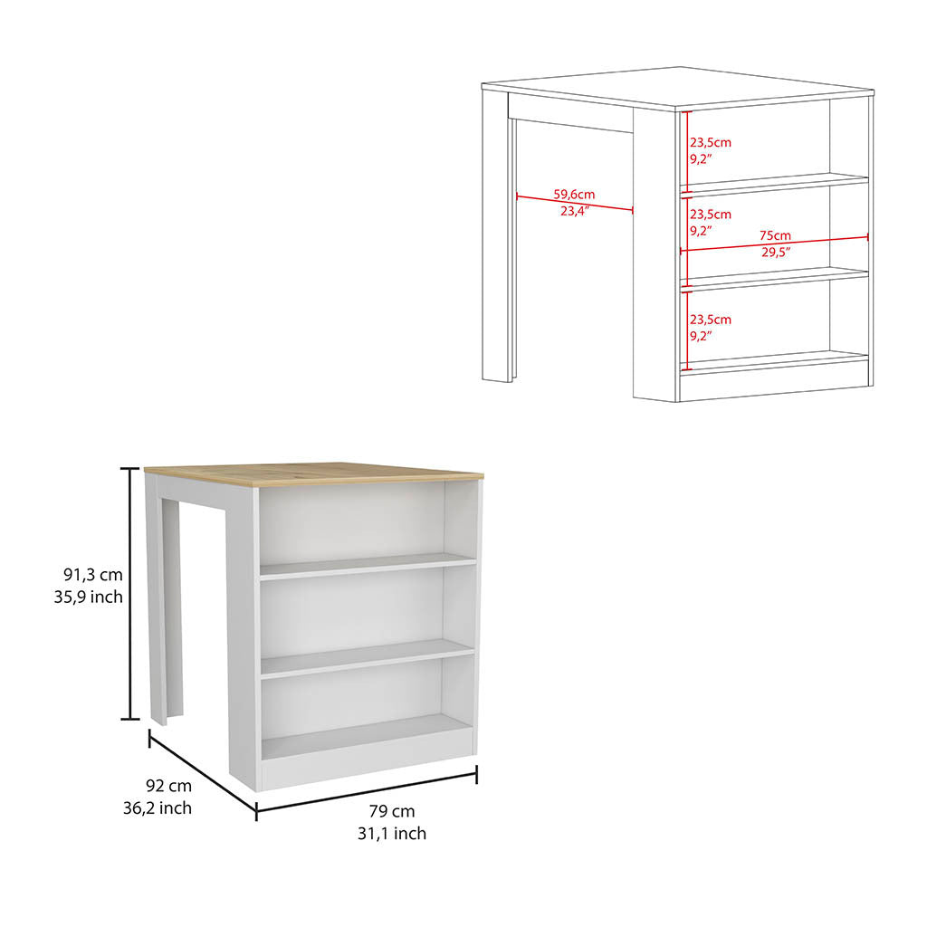 Tanna Kitchen Counter Dining Table ,Two Legs, Three Side Shelves White Light Oak Multicolor Dining Room Modern Rectangular Stationary Kitchen Islands Particle Board Particle Board