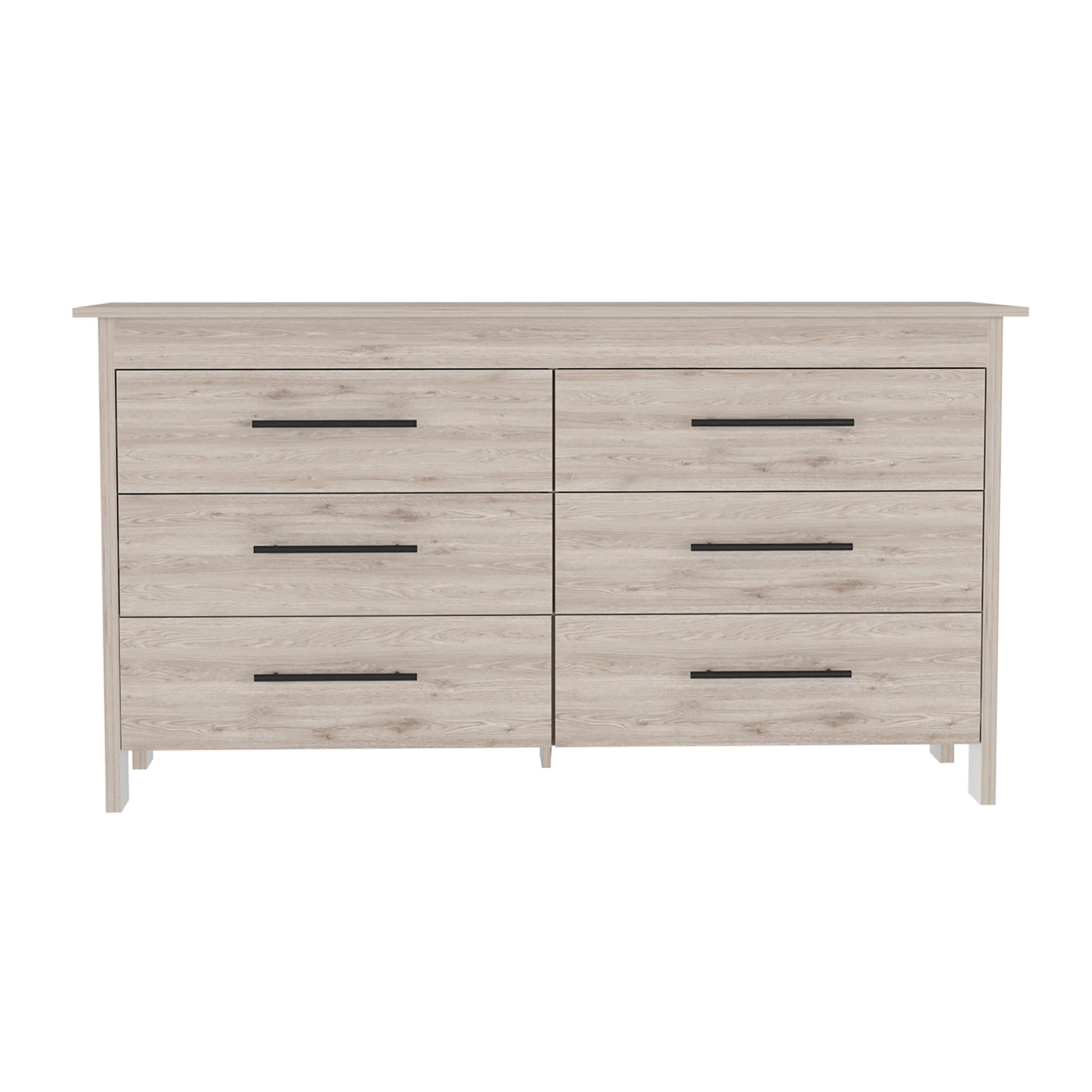 Hms 6 Drawer Double Dresser, Four Legs, Superior Top, Six Drawers Light Gray Gray Bedroom Modern Particle Board Particle Board