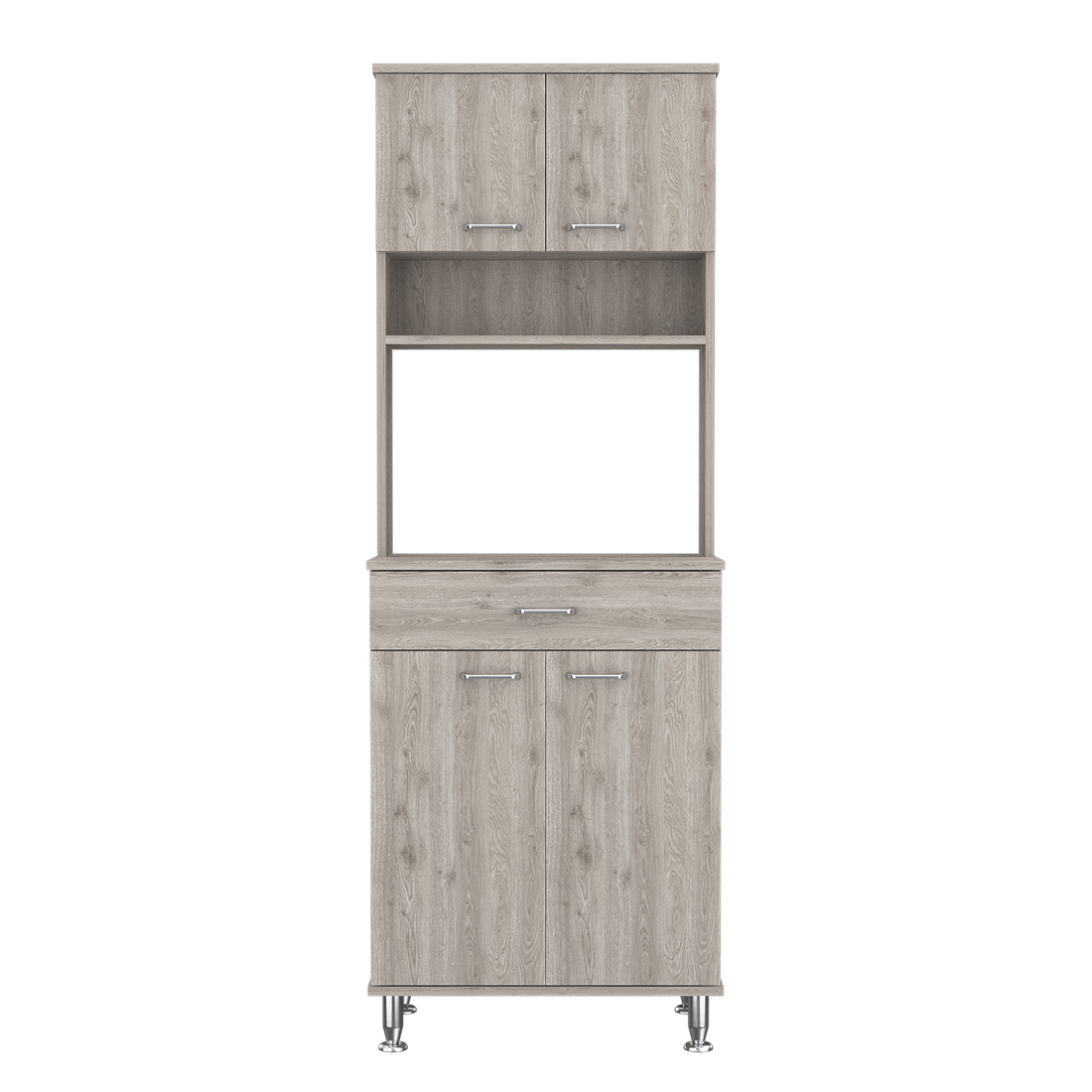 Bay Area Pantry, Two Door Cabinets, One Drawer, Four Adjustable Metal Legs Light Gray Kitchen Modern Particle Board Engineered Wood