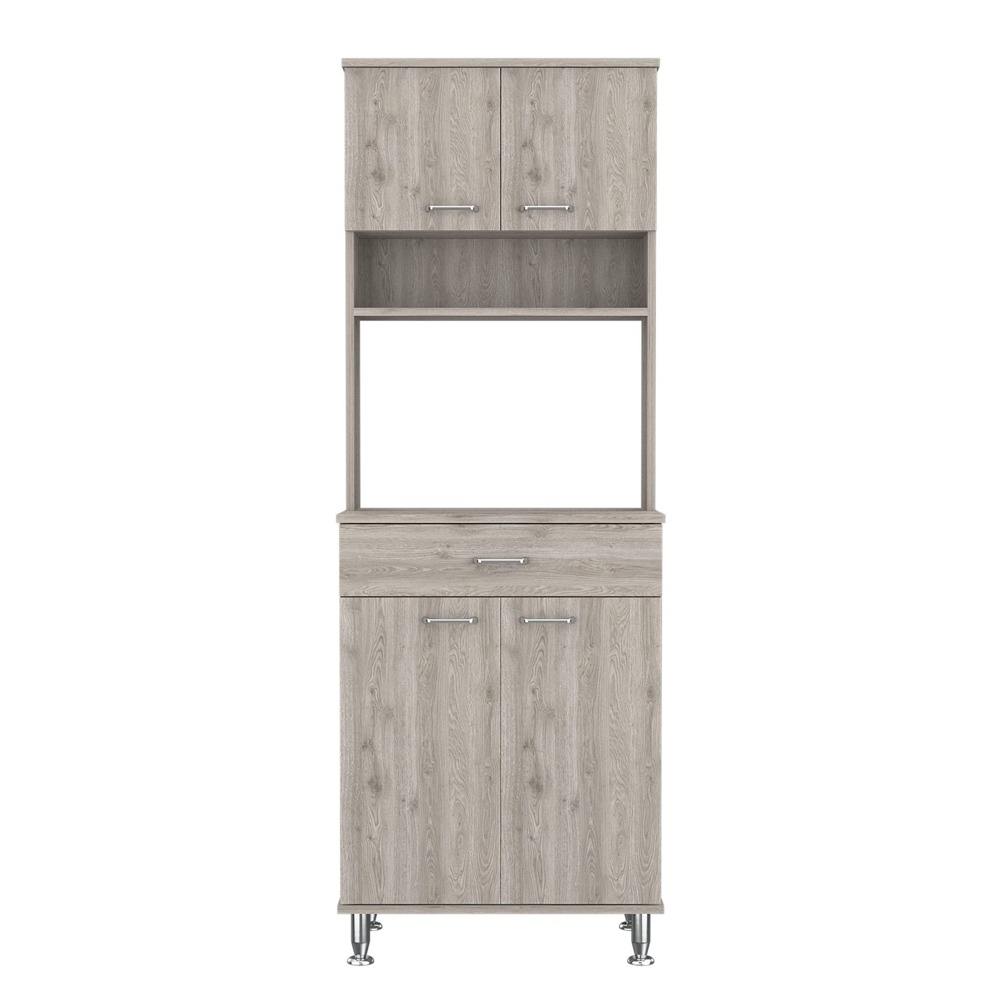 Bay Area Pantry, Two Door Cabinets, One Drawer, Four Adjustable Metal Legs Light Gray Kitchen Modern Particle Board Engineered Wood