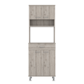 Bay Area Pantry, Two Door Cabinets, One Drawer, Four Adjustable Metal Legs Light Gray Kitchen Modern Particle Board Engineered Wood