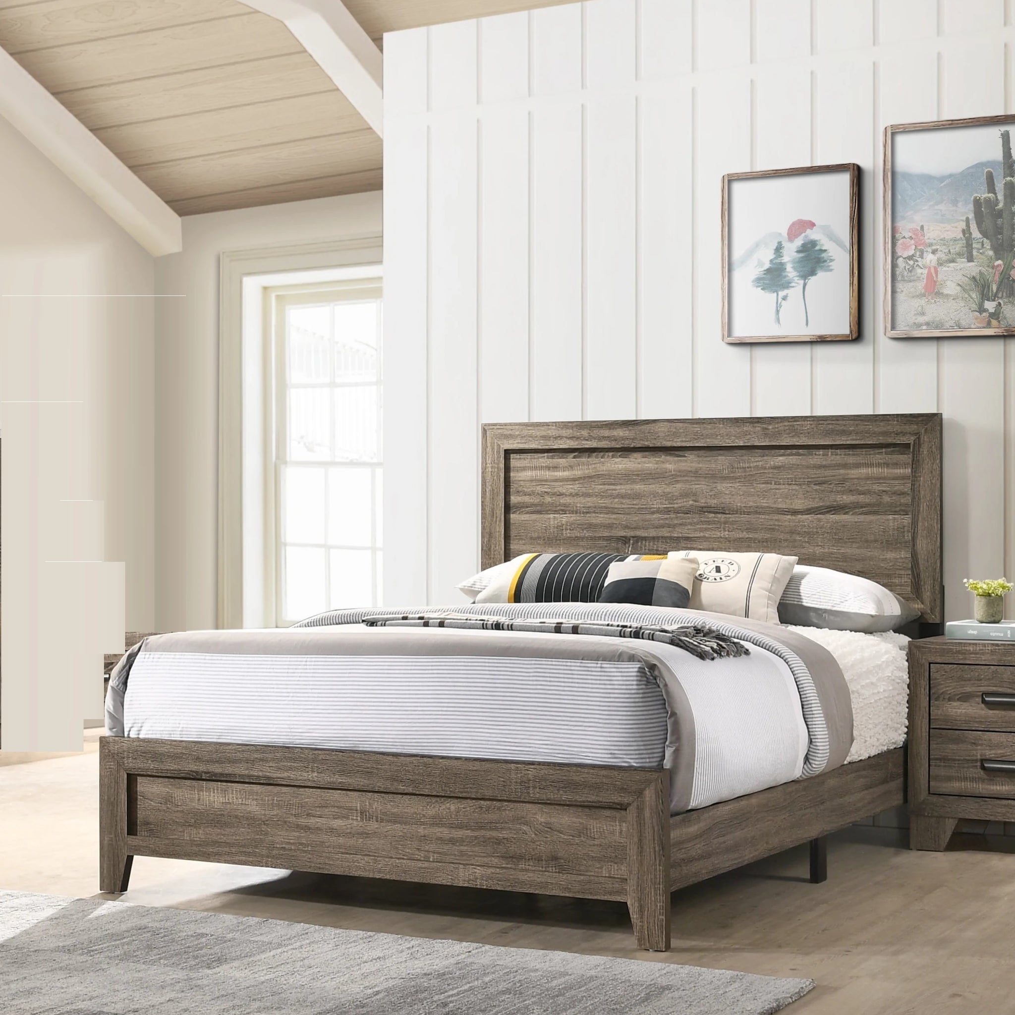 Grey Finish Fabric 1Pc Queen Size Panel Bed Beautiful Wooden Bedroom Furniture Contemporary Style Box Spring Required Queen Grey Bed Frame Wood