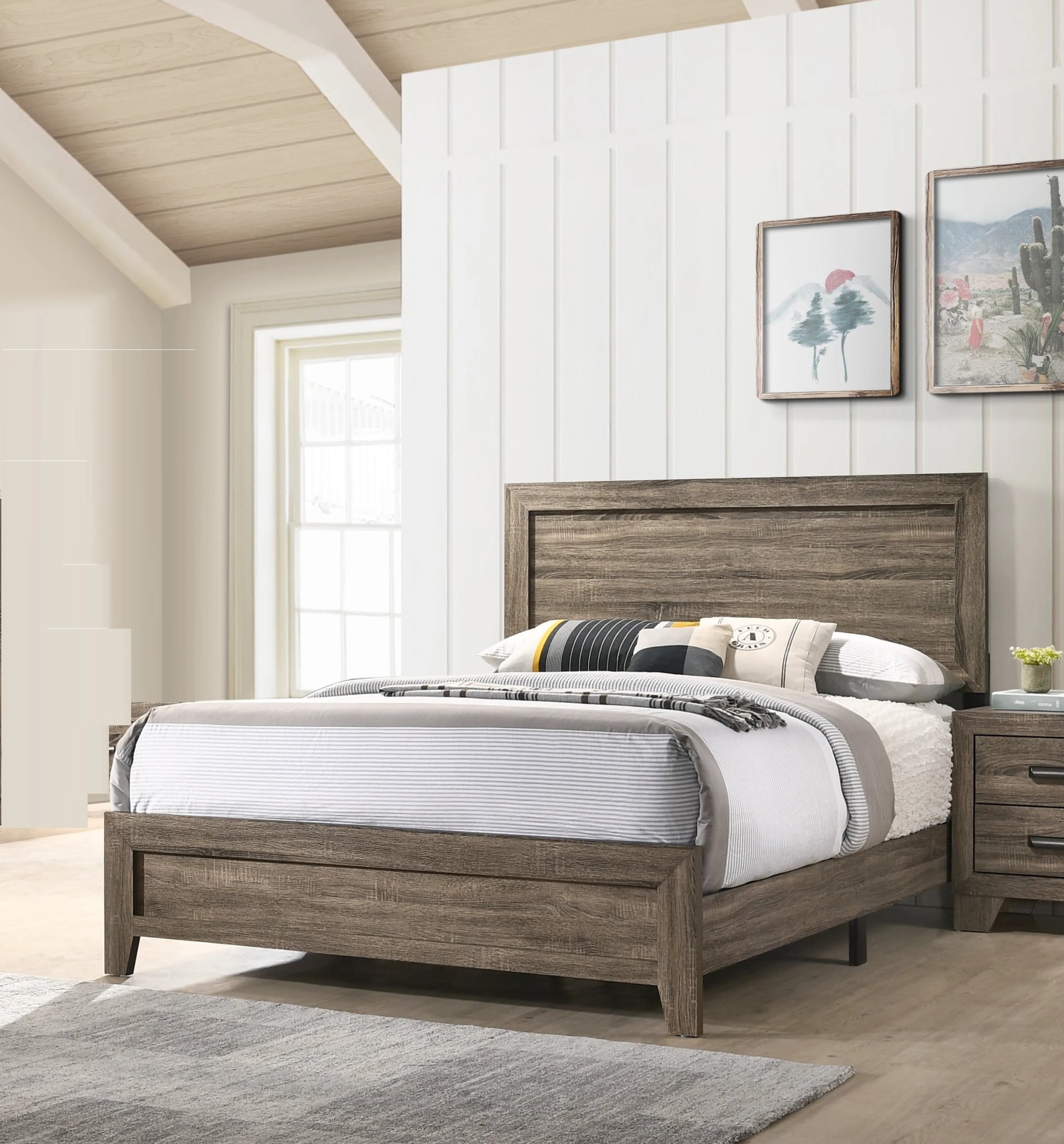 Grey Finish Fabric 1Pc Queen Size Panel Bed Beautiful Wooden Bedroom Furniture Contemporary Style Box Spring Required Queen Grey Bed Frame Wood