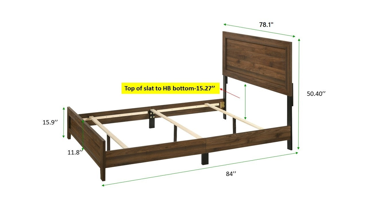 Brown Cherry Finish Fabric 1Pc King Size Panel Bed Beautiful Wooden Bedroom Furniture Contemporary Style Box Spring Required King Brown Bed Frame Wood