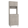 Bay Area Pantry, Two Door Cabinets, One Drawer, Four Adjustable Metal Legs Light Gray Kitchen Modern Particle Board Engineered Wood