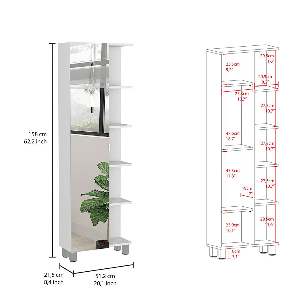 Urano Mirror Linen Cabinet, Four Interior Shelves, Five External Shelves White White 1 5 Freestanding Modern Particle Board Particle Board