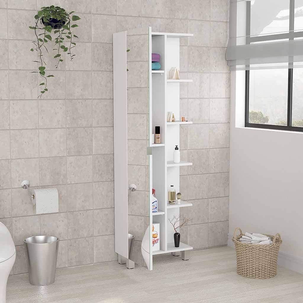 Urano Mirror Linen Cabinet, Four Interior Shelves, Five External Shelves White White 1 5 Freestanding Modern Particle Board Particle Board